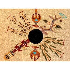 Signed Navajo Sand Painting by L. Sandman – The Four Sacred Plants with Eagles
